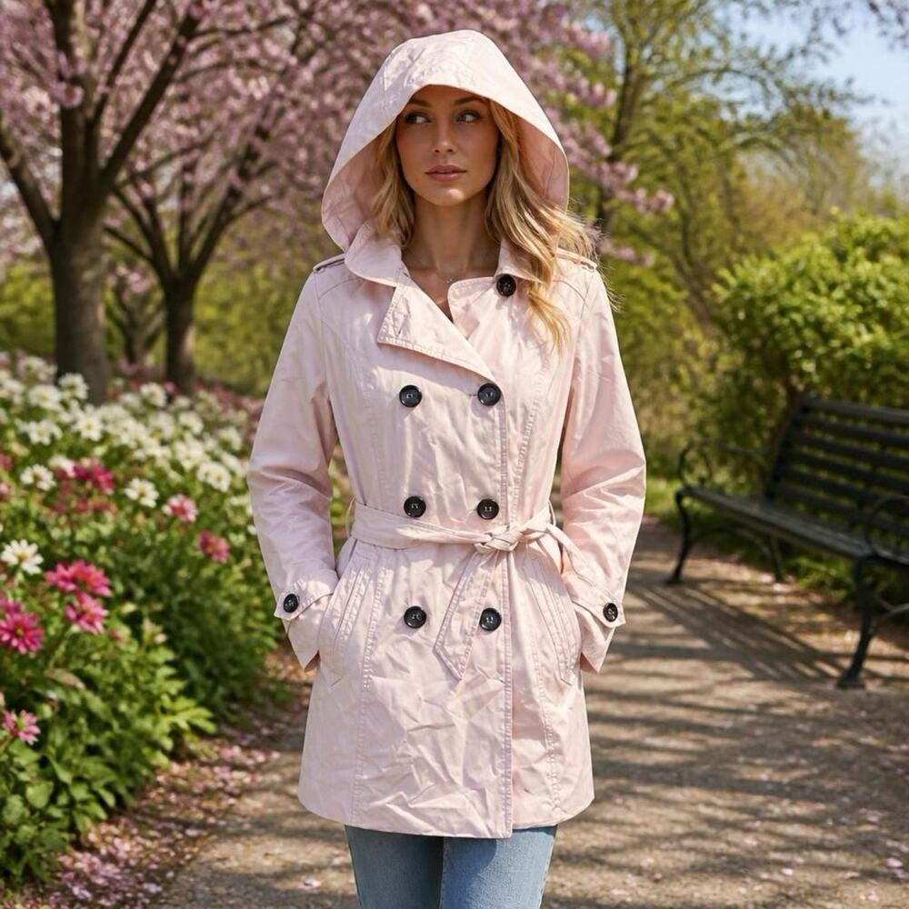 Pink Trench Coat Women S Belted Double Breasted Jacket Lined Lightweight Spring